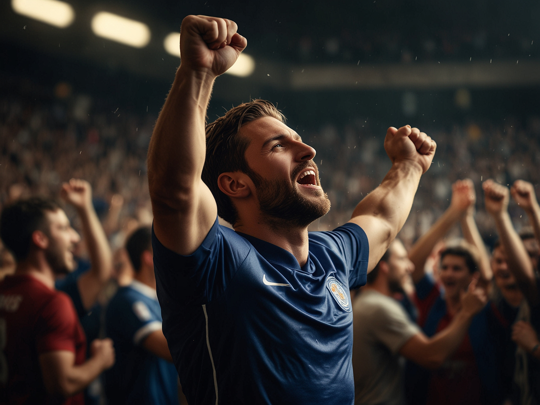 Football player celebrating on stadium hero image